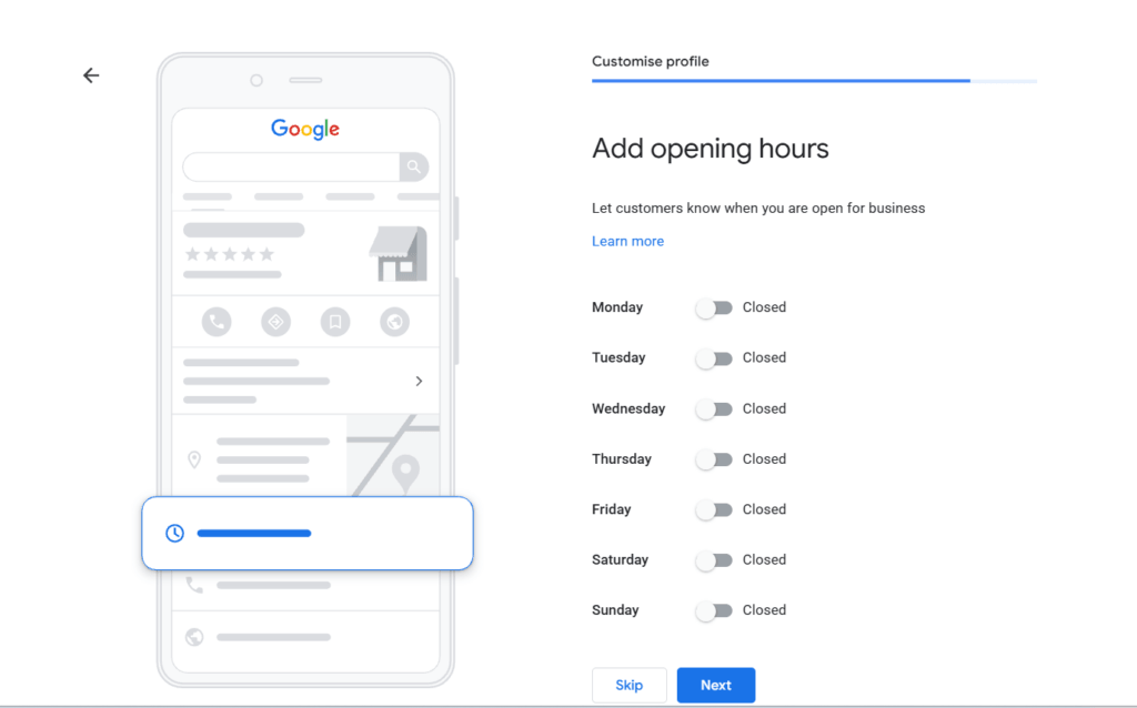 Add opening hours google my business setup