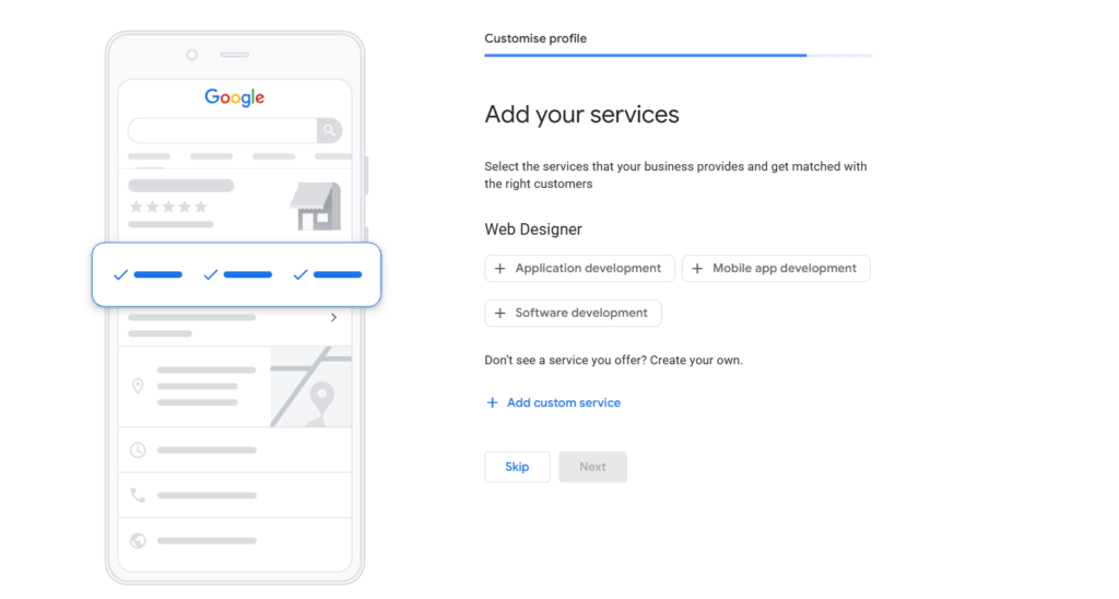Google My Business set up add services