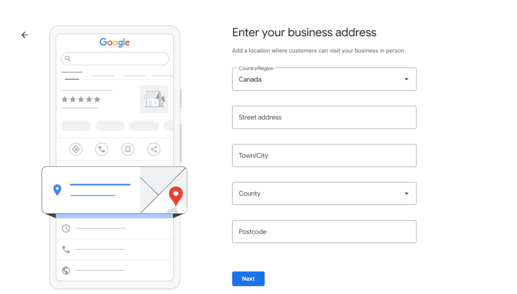 Google My business set up enter your address NAP