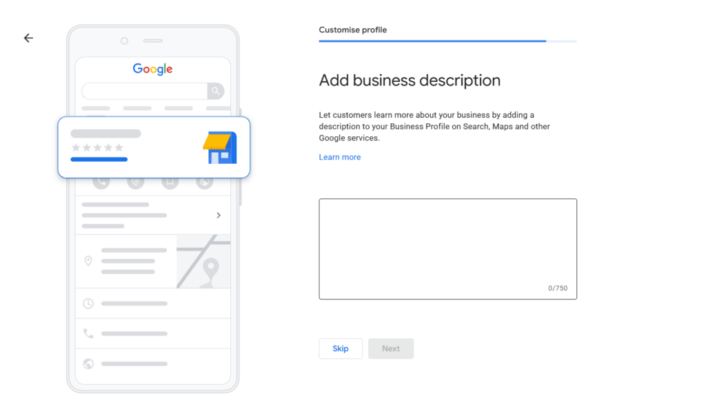 google my business setup add business description