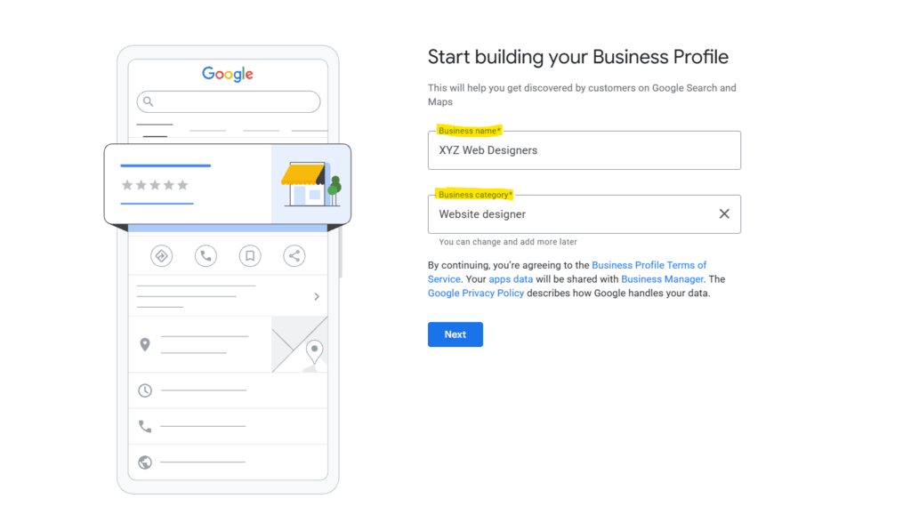 google my business profile setup